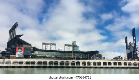 AT&T Park, San Francisco/USA - July 15 2016: AT&T Park, Home Of The Giants And Located On The Bay. With A Billboard Of Giants Starting Pitcher Madison Bumgarner.  