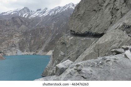 Attabad Lake Below Karakoram Highway Or New Silk Road, Pakistan.