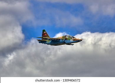 Attack Aircraft Su25 Frogfoot Close-up In The Sky With Clouds 