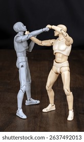 Attacker: Throws a right punch. Defender: Steps in with right foot, deflects upward with left arm, and strikes the chin with right fist.