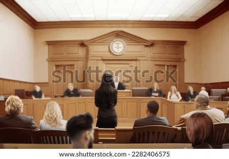 attastor talking to magistrate in court. the law adjustment concept