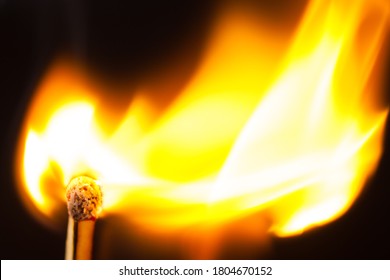 Attention, Dangerously Ignite A Match In The Woods, Lawn Large Fire Flame Black Background