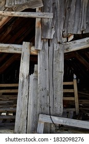 Attic Of An Abandoned House Falling Apart Wooden Structure