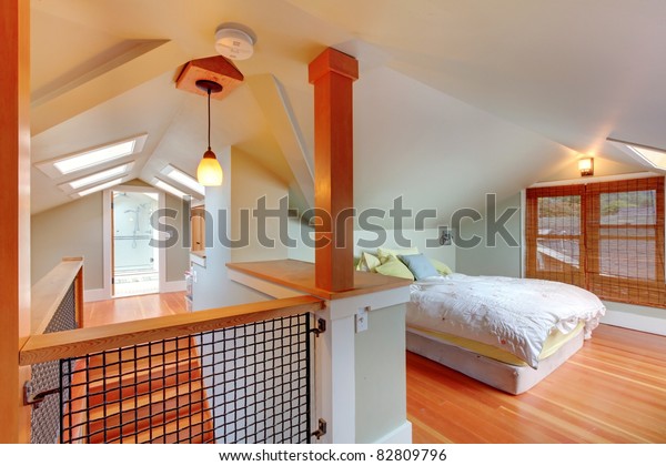Attic Bedroom Low Ceiling Green Walls Stock Photo Edit Now