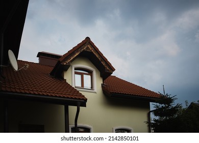 Attic Window. Modern Chalet Roof With Attic Windows. Window On The Roof Of The House.