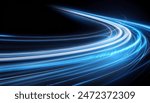 Attract Blue Line Movement, Abstract Wave Line, Light Technology Background, Copy Space...,