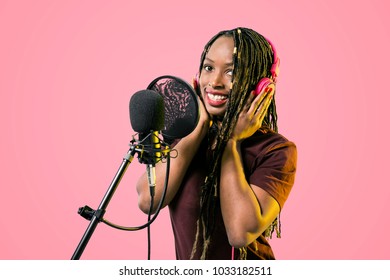 Attractive African American Woman Microphone Singing Stock Photo (Edit ...