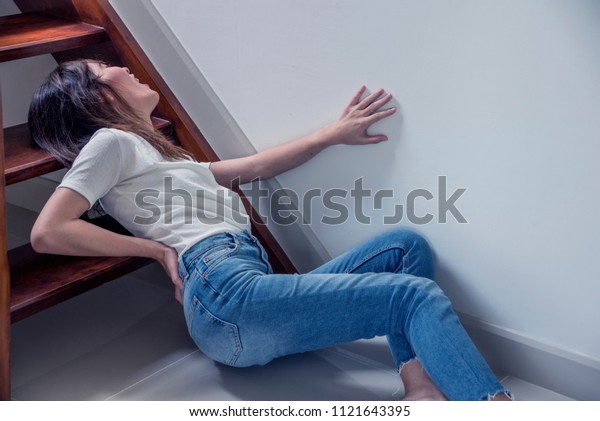 Attractive Asian Woman Accident Fall Off Stock Photo 1121643395 ...