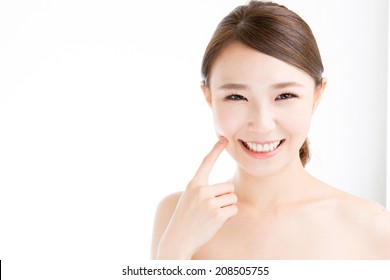 Attractive Asian Woman Skin Care Image On White Background