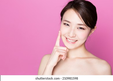 Attractive Asian Woman Skincare Image On Pink Background