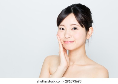 Attractive Asian Woman Skincare Image On White Background