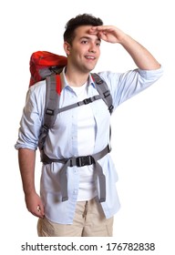Attractive backpacker looking around