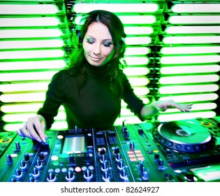 Attractive Beautiful Girl Dj Playing Track Stock Photo 82624927 ...