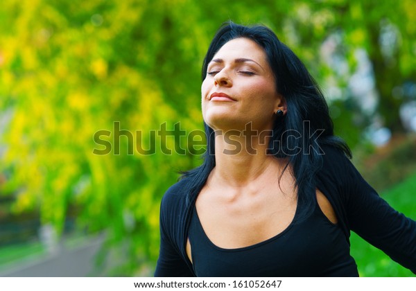 Attractive Black Hair Woman Breathing Relaxing Stock Photo Edit