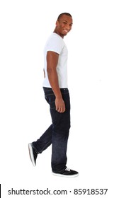 Attractive Black Man Walking. All On White Background.