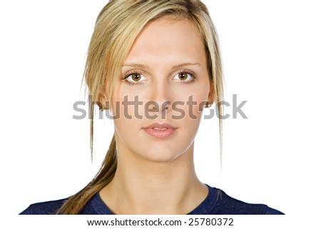 Attractive Blonde Girl with Hair Up Staring into the Camera