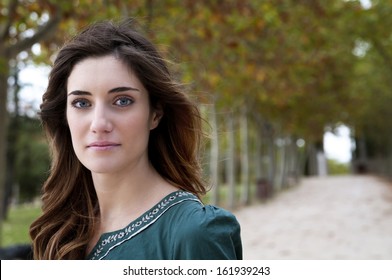 Attractive Blue Eyed Woman Portrait With Serious Expression