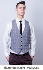 Attractive Business Man In Gray Waistcoat