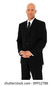 Attractive Businessman Wearing Black Suit. All On White Background.