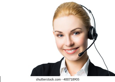 attractive businesswoman with headset