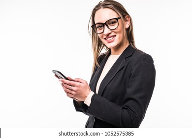 Attractive caucasion business woman on a white background