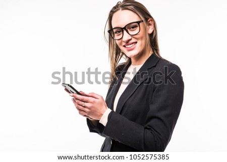 Attractive caucasion business woman on a white background