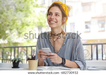 Similar – Image, Stock Photo young caucasian woman with her poodle dog in a car. Travel concept. Lifestyle and pets