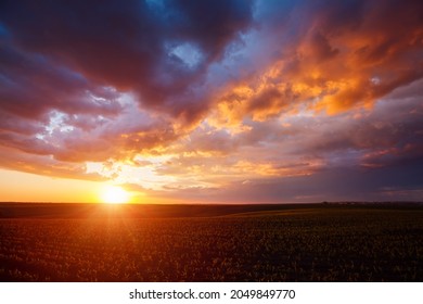 Attractive colorful sunset with cloudy sky in rural area. Location place of Ukraine, Europe. Scenic image of textured sky. Perfect summertime wallpaper. Bright epic sky. Discover the beauty of earth. - Powered by Shutterstock