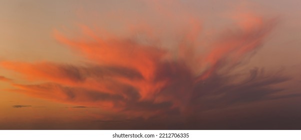 Attractive Colorful Sunset With Cloudy Sky. Red Epic Sky. The Beauty Of Earth.