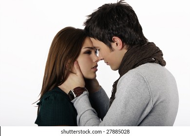 attractive couple passionately in love looking into each others eyes