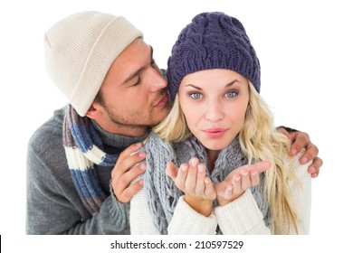 Attractive Couple In Winter Fashion On White Background