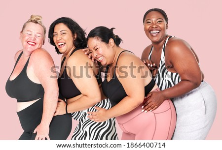 Attractive diverse curvy women sportswear studio shot