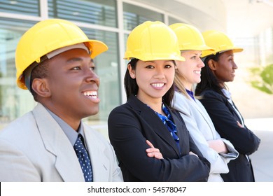 An Attractive Diverse Man And Woman Architect Team On Construction Site