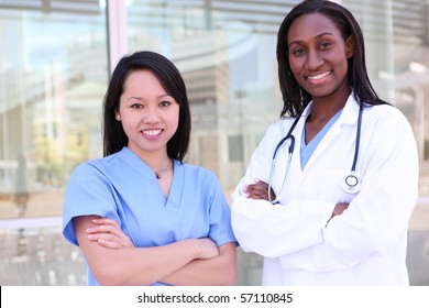 Attractive, Diverse Medical Woman Team At Hospital