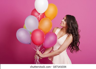 Attractive Elegant Woman With Balloons