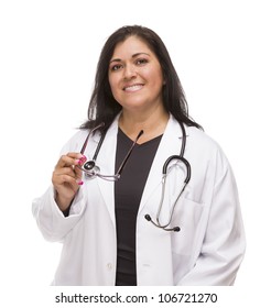 Attractive Female Hispanic Doctor Or Nurse Isolated On A White Background.