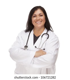 Attractive Female Hispanic Doctor Or Nurse Isolated On A White Background.