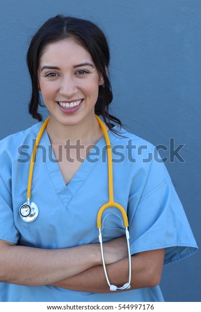 Attractive Female Hispanic Doctor Nurse Isolated Stock Photo (Edit Now ...