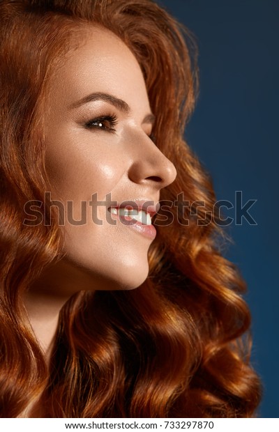 Attractive Ginger Woman Wave Hairstyle Curly Stock Image