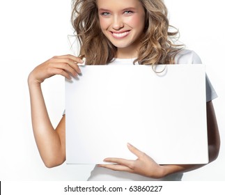 Attractive Girl Holding White Page