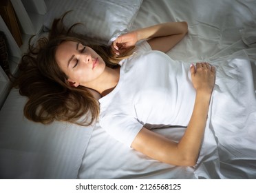 Attractive Girl Underwear Sleeping Her Bed Stock Photo