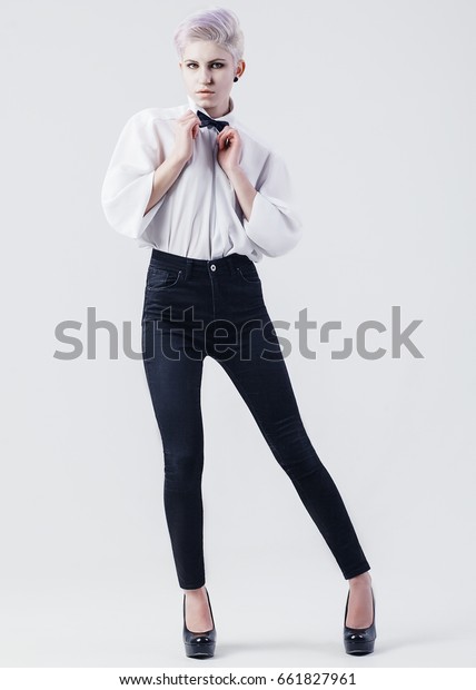 white shirt black jeans girl