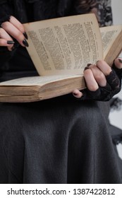 Attractive Gothic Victorian Girl Reading Spell Book