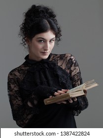 Attractive Gothic Victorian Girl Reading Spell Book