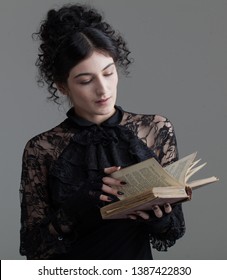 Attractive Gothic Victorian Girl Reading Spell Book