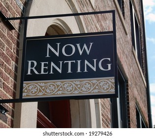 Attractive High End For Rent Now Renting Sign With Scroll Design On Brick Building For A House Or Apartment Property For Rental Or Lease For  Temporary Residence