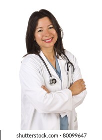 Attractive Hispanic Doctor Or Nurse Isolated On A White Background.