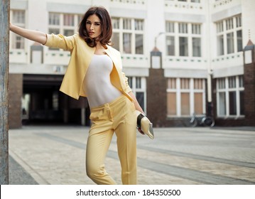 Attractive Lady Wearing Stylish Yellow Suit