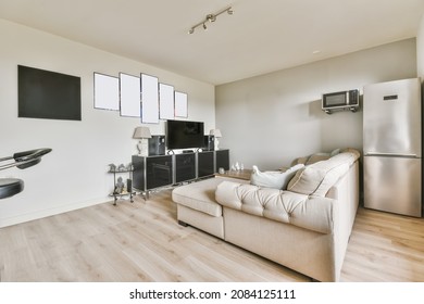 Attractive Living Area With Plush Sofa And Wooden Coffee Table