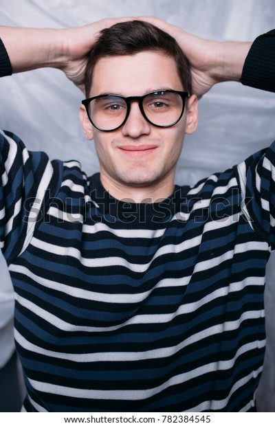 Attractive Man Brunette Short Hair Glasses Stock Photo Edit Now